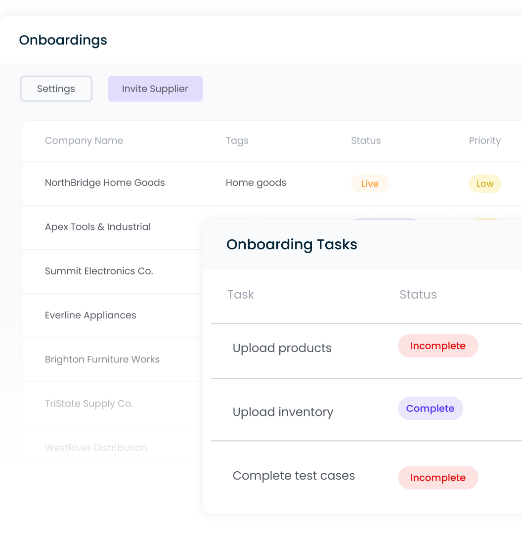 Supplier Onboarding - Onboardings Dashboard